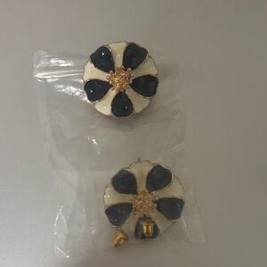 Elegant Black and Cream Floral Earrings
